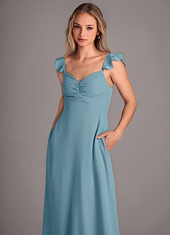 Azazie Kaylyn Robes de demoiselle d'honneur Robe Trapèze en Mousseline de soie Rayé Bleu Maussade image2