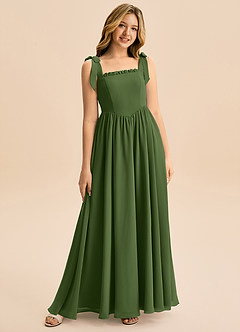 Azazie Delia Junior Abito A-Line in Chiffon Fiocco Oliva image1