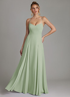 Azazie Imani At-home Try On Dresses Dusty Sage A-Line Sweetheart Neckline Chiffon Dress image1