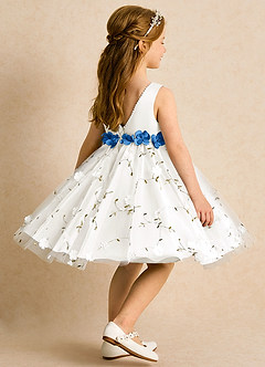 Azazie Starri Flower Girl Dresses Ivory Blue Jay Ball-Gown Beaded Matte Satin Dress image5