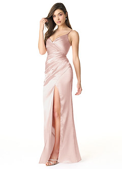 Azazie Sukia Bridesmaid Dresses Blushing Pink Mermaid Pleated Metallic Satin Dress image3