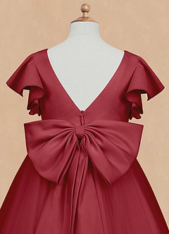 Azazie Kaeya Flower Girl Dresses Pomegranate A-Line Bow Tulle Dress image8