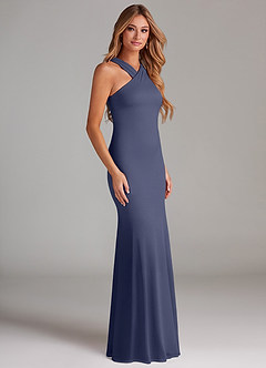 Azazie Doretta Robes de demoiselle d'honneur Robe Sirène en Mousseline de soie Plissée Bleu Orageux image4