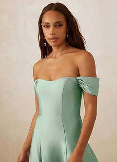 Christian Siriano Bridal for Azazie 1002 Robes de demoiselle d'honneur Robe Trapèze Convertible en Satin extensible Épaule décolletée Agave image5