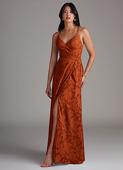Azazie Davis Bridesmaid Dresses Paprika A-Line Pleated Floral Burnout Dress image1