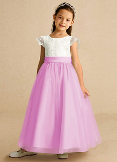 Azazie Pookie Flower Girl Dresses Candy Pink A-Line Lace Tulle Dress image1