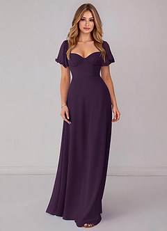 Azazie Fatima Bridesmaid Dresses Plum A-Line with Pockets Chiffon Dress image3