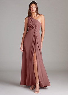 Azazie Brooke Bridesmaid Dresses Desert Rose A-Line One Shoulder Chiffon Dress image1