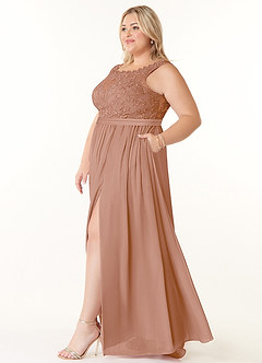 Azazie Elly Bridesmaid Dresses Champagne Rose A-Line Lace Scoop Neck Chiffon Dress image8