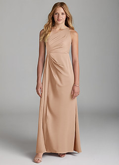 Azazie Mika Junior English Rose A-Line Pleated Stretch Satin Dress image3