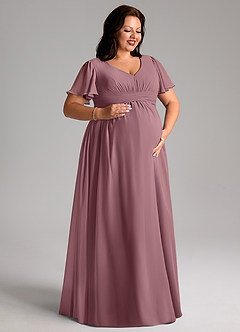 Azazie Verna Maternity Bridesmaid Dresses A-Line V-Neck Ruched Chiffon Floor-Length Dress image10