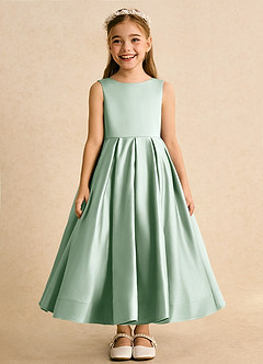 Azazie Cailee Flower Girl Dresses Agave Ball-Gown Pleated Matte Satin Dress image6
