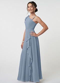 Azazie Aidy Junior Dusty Blue A-Line Bow Chiffon Dress image3