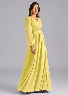 Azazie Palerma Bridesmaid Dresses Canary A-Line Long Sleeve Chiffon Dress image5
