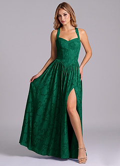 Azazie Francis Abiti da Damigella Abito A-Line in Burnout Floreale Corsetto Smeraldo image4