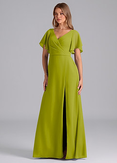 Azazie Ambrosia Bridesmaid Dresses Lemongrass A-Line Pleated Chiffon Dress image1