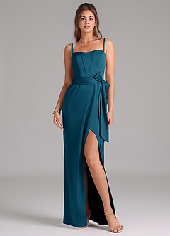 Azazie Jamie Brautjungfernkleider Wandelbar A-Linie Schulterfrei Stretch-Satin Kleid Tintenblau image8