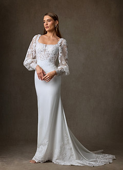 Azazie Isadora Wedding Dresses Diamond White Mermaid Lace Dress image9