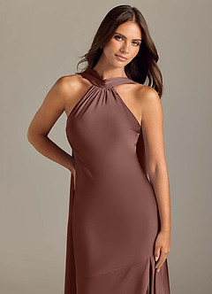 Azazie Kinsley Bridesmaid Dresses Espresso Mermaid Side Slit Stretch Satin Dress image5