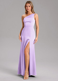 Azazie Feby Bridesmaid Dresses Lilac A-Line One Shoulder Stretch Satin Dress image6