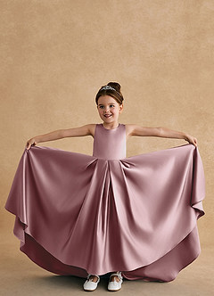 Azazie Sammy Flower Girl Dresses Dusty Rose A-Line Lace Matte Satin Dress image4