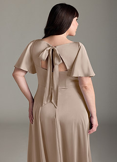 Azazie Kimber Vestidos de damas de honor Vestido Gris Pardo de Satén Elástico de Línea A con Drapeado image6