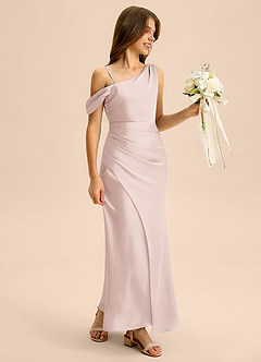 Azazie Madelyn Junior Vestido de Rosa Rubor de Satén Elástico de Corte Recto con Vestidos sin tirantes image6