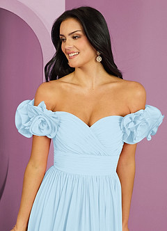 Barbie ♥ Azazie Bridesmaid Dresses Sky Blue A-Line Off the Shoulder Chiffon Convertible Dress image9