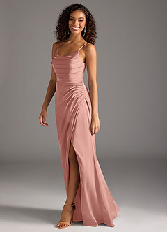 Azazie Deandra Bridesmaid Dresses Rosette Mermaid Pleated Stretch Satin Dress image4