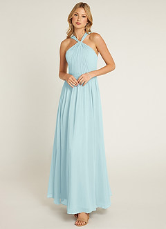 Azazie Jacey Final Sale Sea Glass A-Line Pleated Chiffon Dress image1