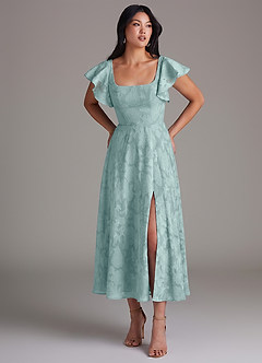 Azazie Bondi Bridesmaid Dresses Mist A-Line Ruched Floral Burnout Dress image1