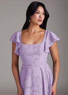 Azazie Bondi Bridesmaid Dresses Lilac A-Line Side Slit Floral Burnout Dress image6