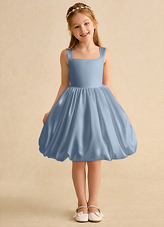 Azazie Nirvana Robe Demoiselle D'honneur Fillette Robe Princesse en Mat Satiné Rayé Bleu Poussiéreux image2