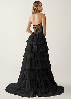 Liliannah Black Lightweight Chiffon/Hotfix Rhinestone Prom Dress image2