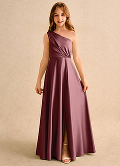Azazie Puddles Girls Formal Jurken voor bloemenmeisjes A-Lijn Jurk van Mat Satijn One-Shoulder Woestijnroos image4