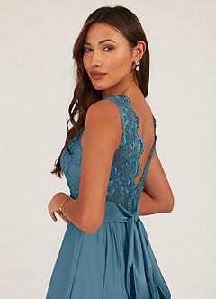 Azazie Gertrude Brautjungfernkleider A-Linie Spitze Chiffon Kleid Bermudablau image7