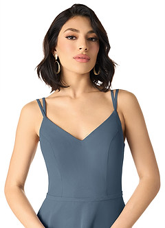 Azazie Janine Bridesmaid Dresses Neptune A-Line V-Neck Chiffon Dress image3