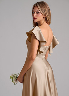 Azazie Leilani Brautjungfernkleider A-Linie Gestreift Stretch-Satin Kleid Taupe image9