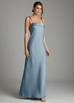 Azazie Ellia Robes de demoiselle d'honneur Robe Fourreau en Satin extensible Arc Bleu Poussiéreux image3