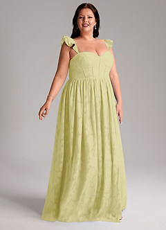 Azazie Denisse Brautjungfernkleider A-Linie Gestreift Blumen-Burnout Kleid Zitronensorbet image10