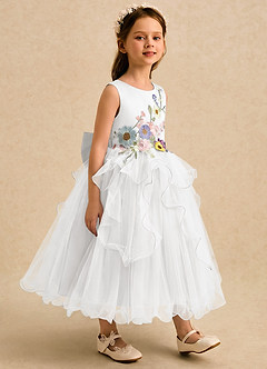 Azazie Savannah Flower Girl Dresses White Ball-Gown Lace Tulle Dress image4