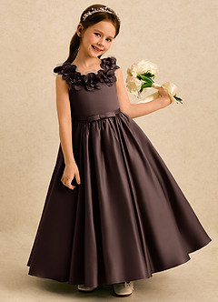 Azazie Eden 플라워 걸 드레스 볼가운 플리츠 매트 새틴 발목 길이 드레스 image2