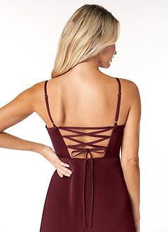 Azazie Marchella Brautjungfernkleider A-Linie Korsett Stretch-Satin Kleid Cabernetrot image3