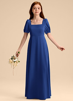 Azazie Briar Junior Royal Blue A-Line Bow Stretch Satin Dress image5
