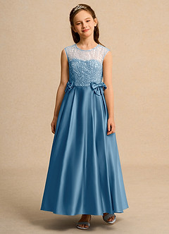 Azazie Candy Girl vestidos de niña de las flores Vestido de Azul Acero de Satin Mate de Princesa con Lazo image6