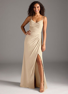 Azazie Deandra Bridesmaid Dresses Champagne Mermaid Pleated Chiffon Dress image1
