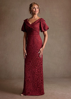 Azazie Amala Kleider für die Brautmutter Spalte Plissee Blumen-Jacquard Kleid Cabernet Franc image4