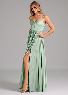 Azazie Akiko Bridesmaid Dresses Agave A-Line Sweetheart Neckline Stretch Satin Dress image6