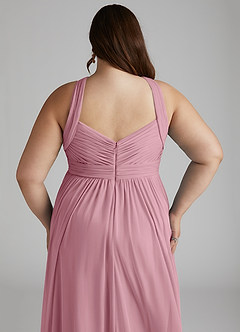 Azazie Hillian Bridesmaid Dresses Vintage Mauve A-Line Halter Pleated Mesh Dress image9