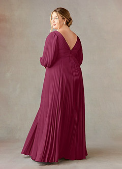 Azazie Zahara vestidos de madre de la novia Vestido de Mora de Gasa de Corte En A con Cuello en V plisado image10